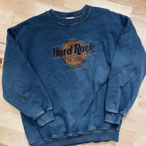 Hard Rock Cafe Tops - RARE Hard Rock HOTEL LAS VEGAS WASHED BLUE Crewneck Sweatshirt large